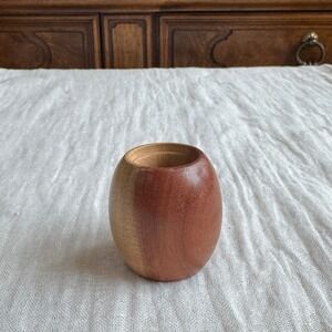 Carob Wood Holder '97 Small Vessel Trinket Dish Vase Bud Bowl‎ Signed